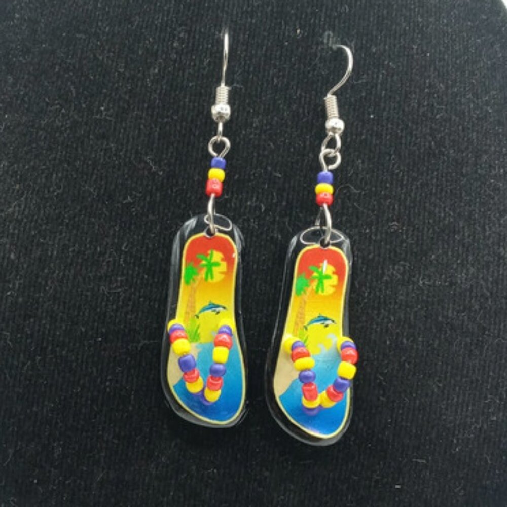 Alpaca Earrings Handmade Multicolor Beads Sandal Design